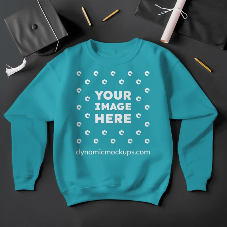 Flat Lay Teal Sweatshirt Mockup Front View Template