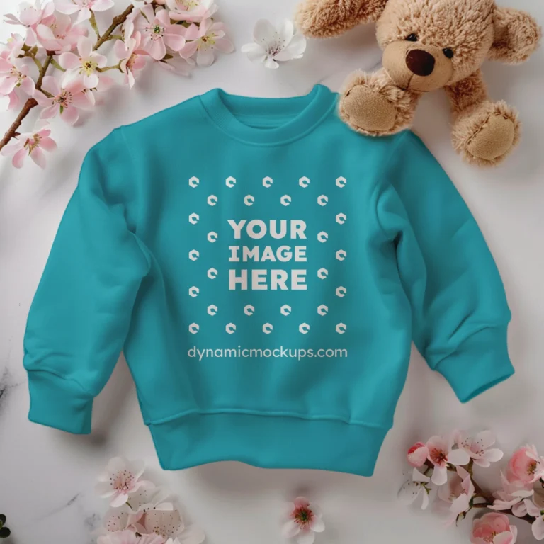 Flat Lay Teal Sweatshirt Mockup Front View Template