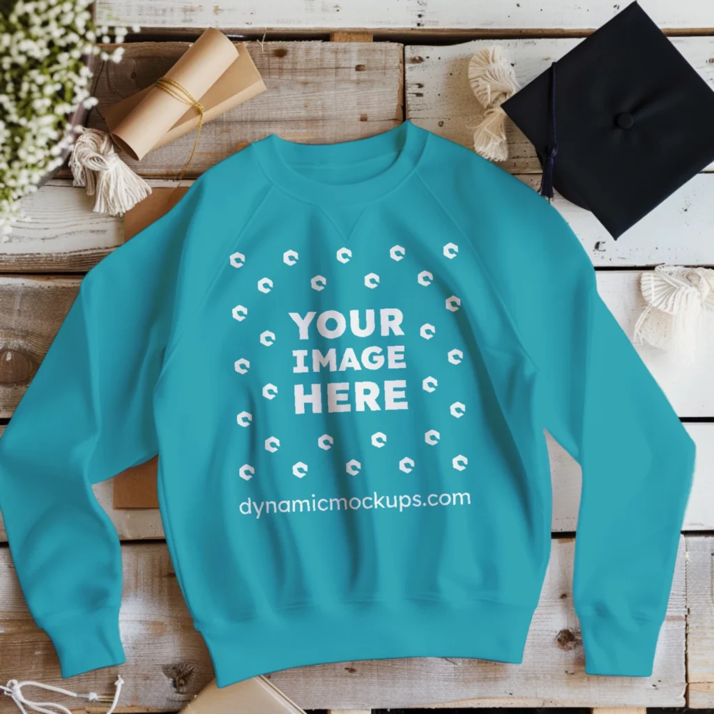 Flat Lay Teal Sweatshirt Mockup Front View Template