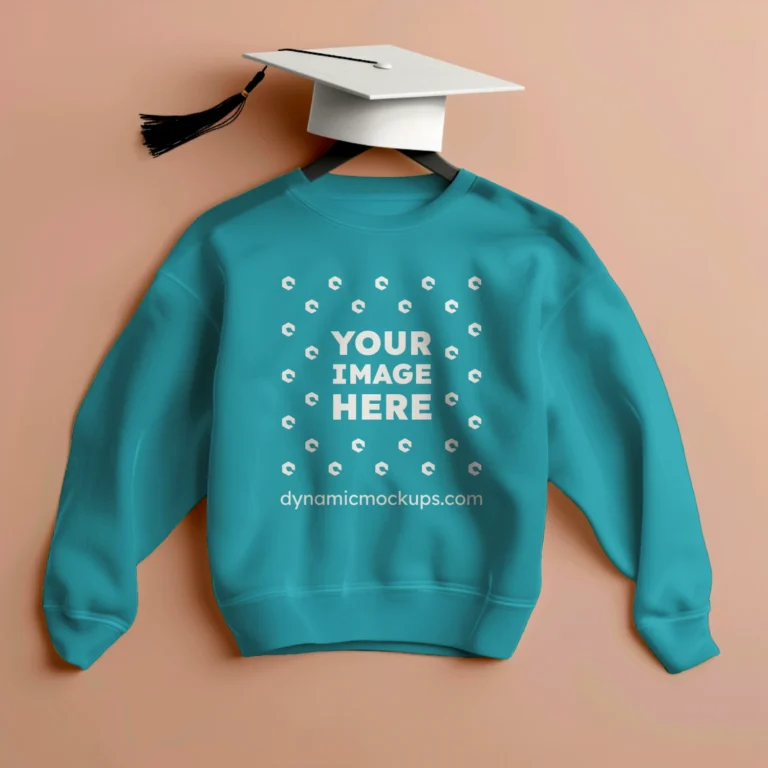 Flat Lay Teal Sweatshirt Mockup Front View Template