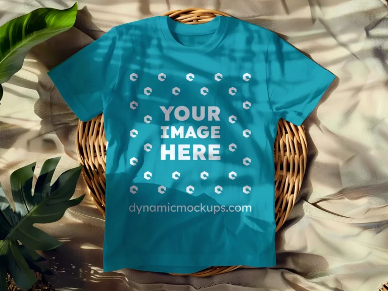 Flat LayTeal T-shirt Mockup Front View Template