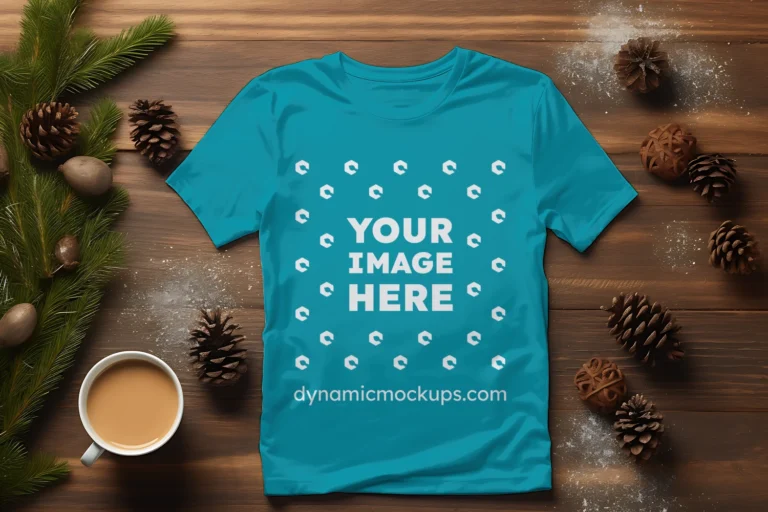 Flat Lay Teal T-shirt Mockup Front View Template