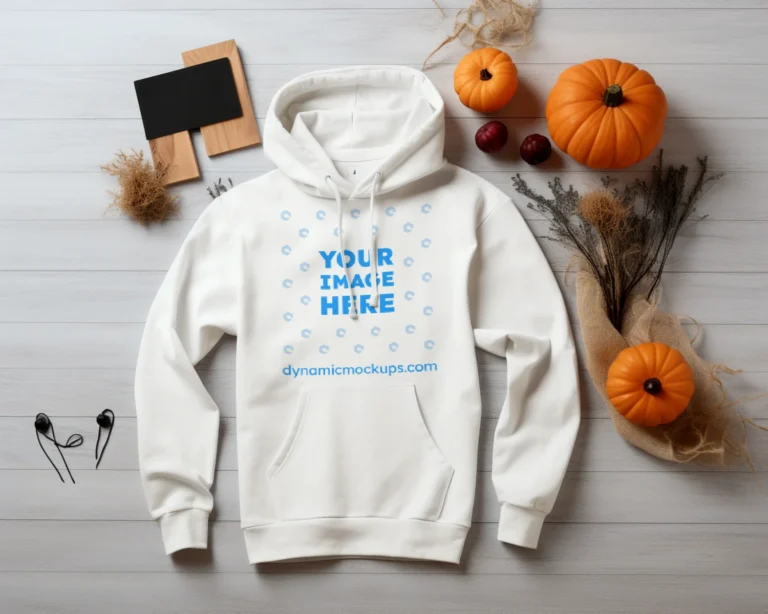 Flat Lay White Hoodie Mockup Front View Template