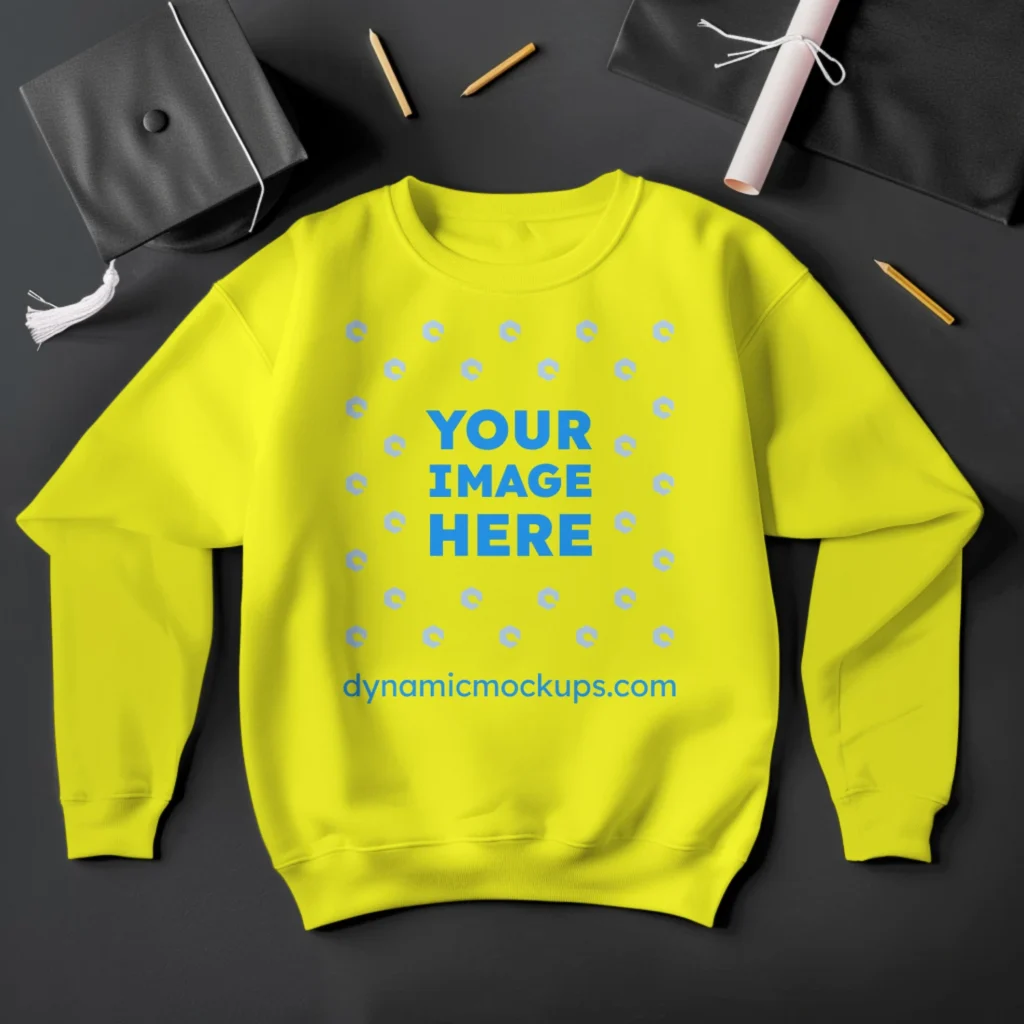 Flat Lay Yellow Sweatshirt Mockup Front View Template