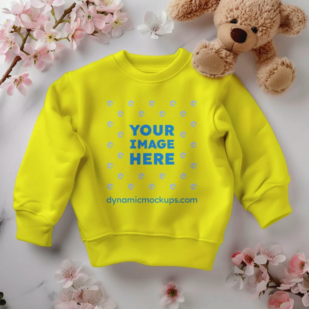 Flat Lay Yellow Sweatshirt Mockup Front View Template