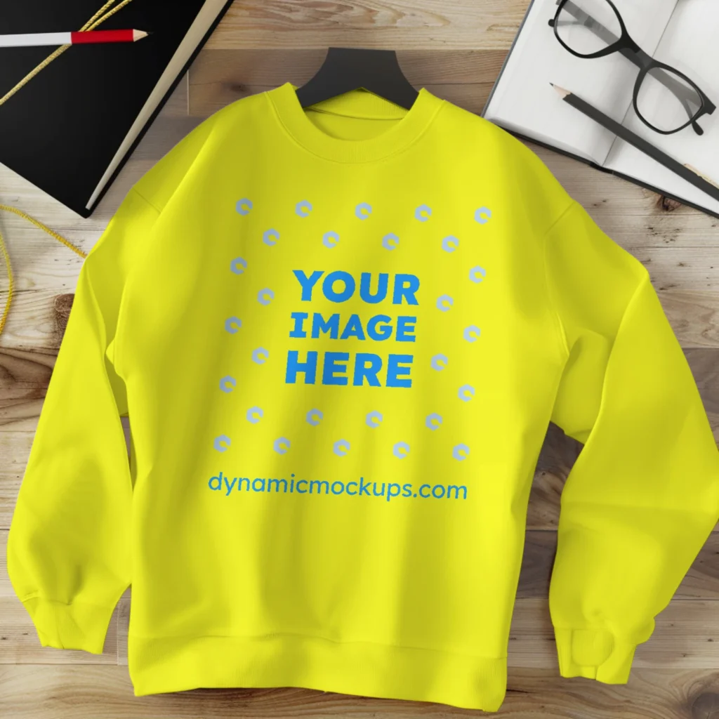 Flat Lay Yellow Sweatshirt Mockup Front View Template