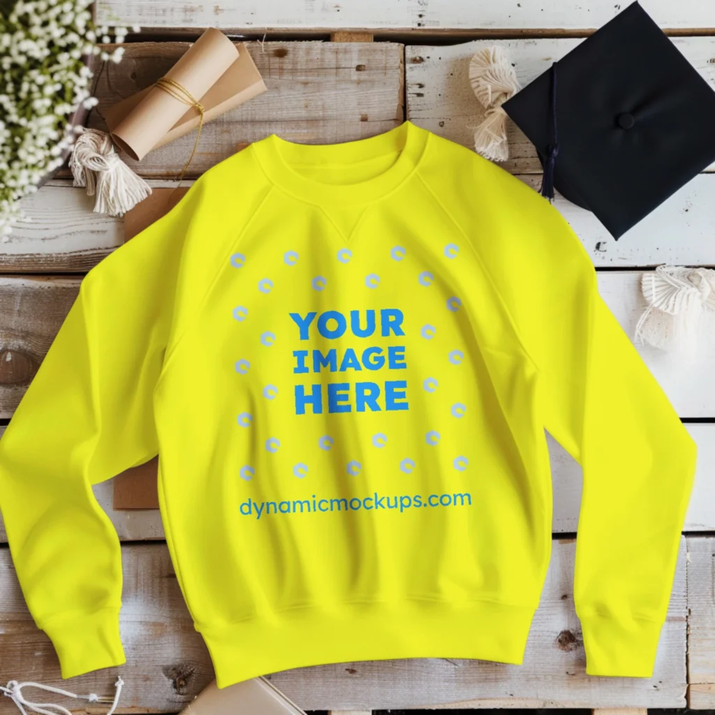 Flat Lay Yellow Sweatshirt Mockup Front View Template