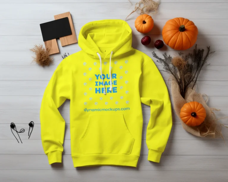 Flat Lay Yellow Hoodie Mockup Front View Template