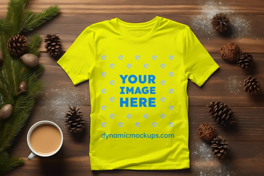 Flat Lay Yellow T-shirt Mockup Front View Template