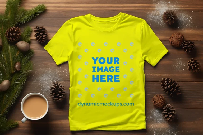 Flat Lay Yellow T-shirt Mockup Front View Template