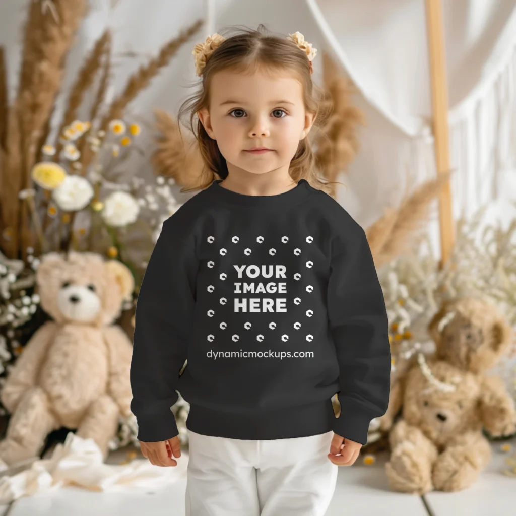 Girl Wearing Black Sweatshirt Mockup Front View Template