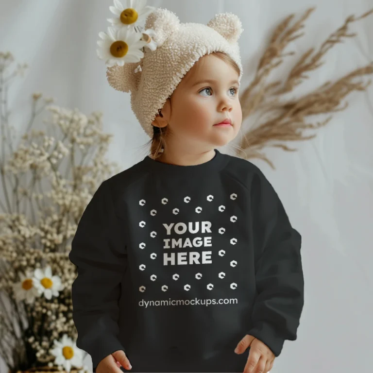 Girl Wearing Black Sweatshirt Mockup Front View Template