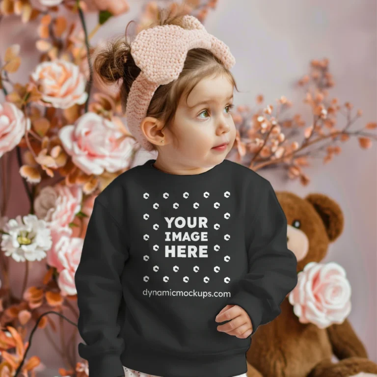 Girl Wearing Black Sweatshirt Mockup Front View Template