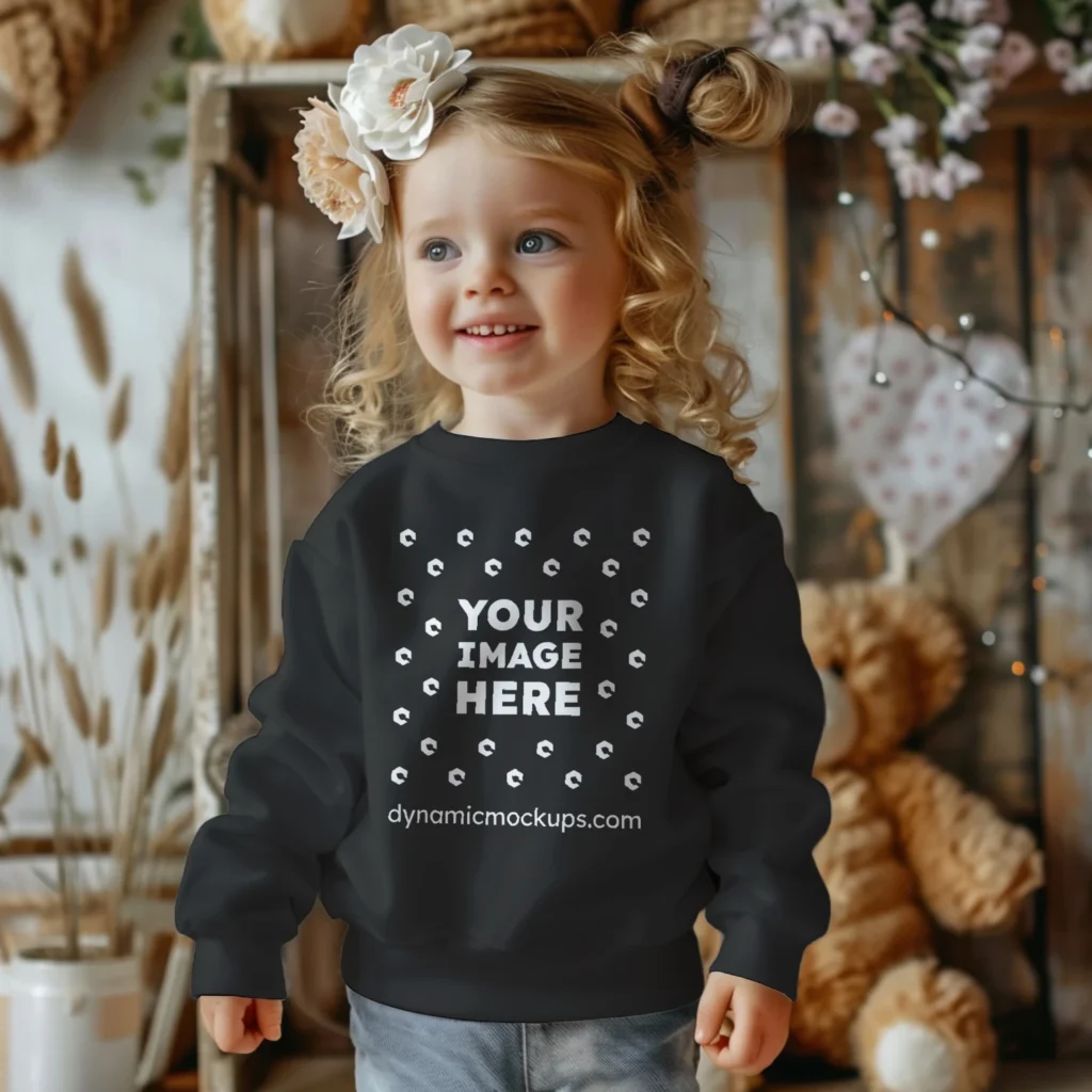 Girl Wearing Black Sweatshirt Mockup Front View Template