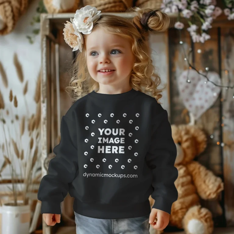 Girl Wearing Black Sweatshirt Mockup Front View Template