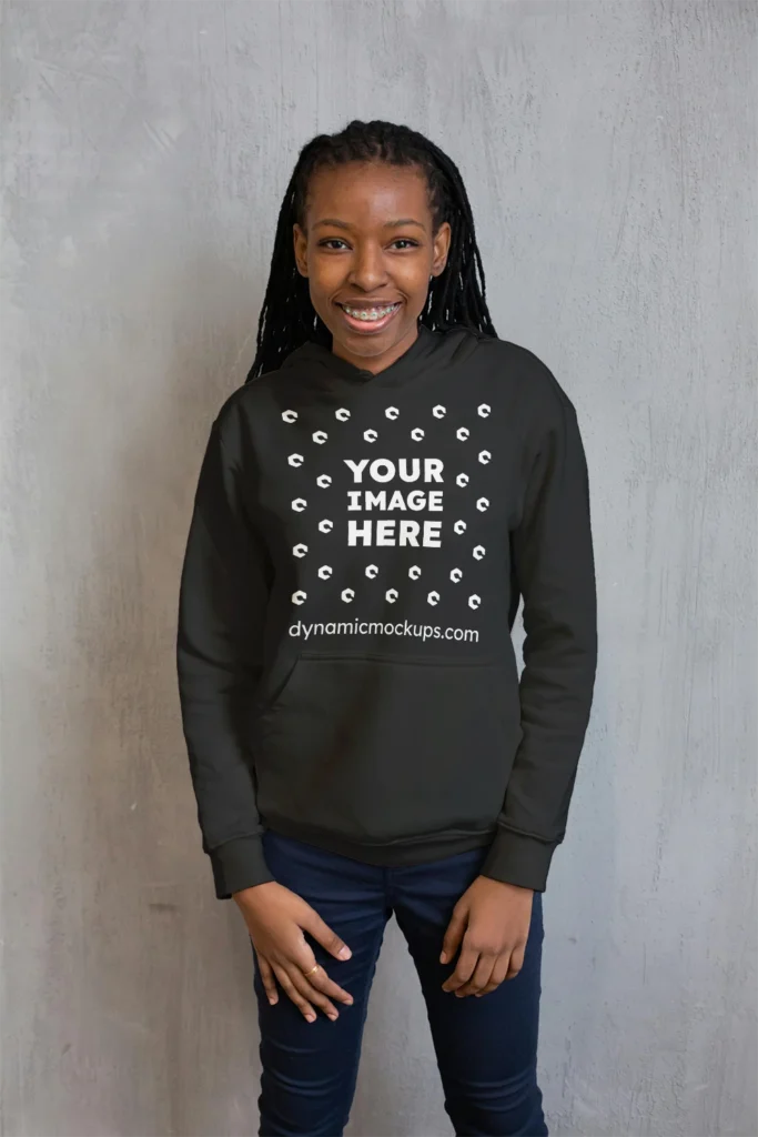 Girl Wearing Black Hoodie Mockup Front View Template