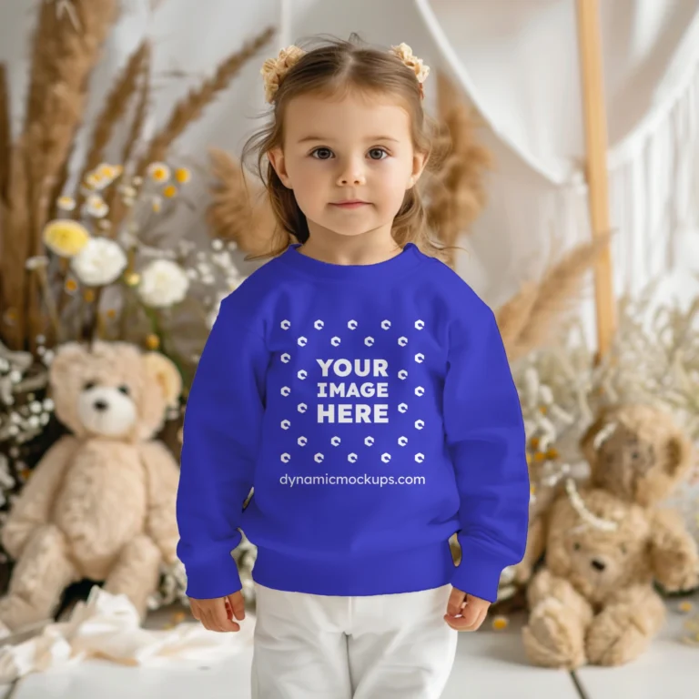 Girl Wearing Blue Sweatshirt Mockup Front View Template