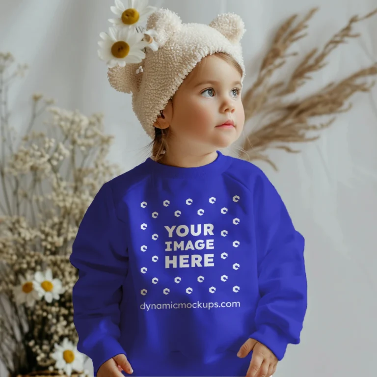 Girl Wearing Blue Sweatshirt Mockup Front View Template