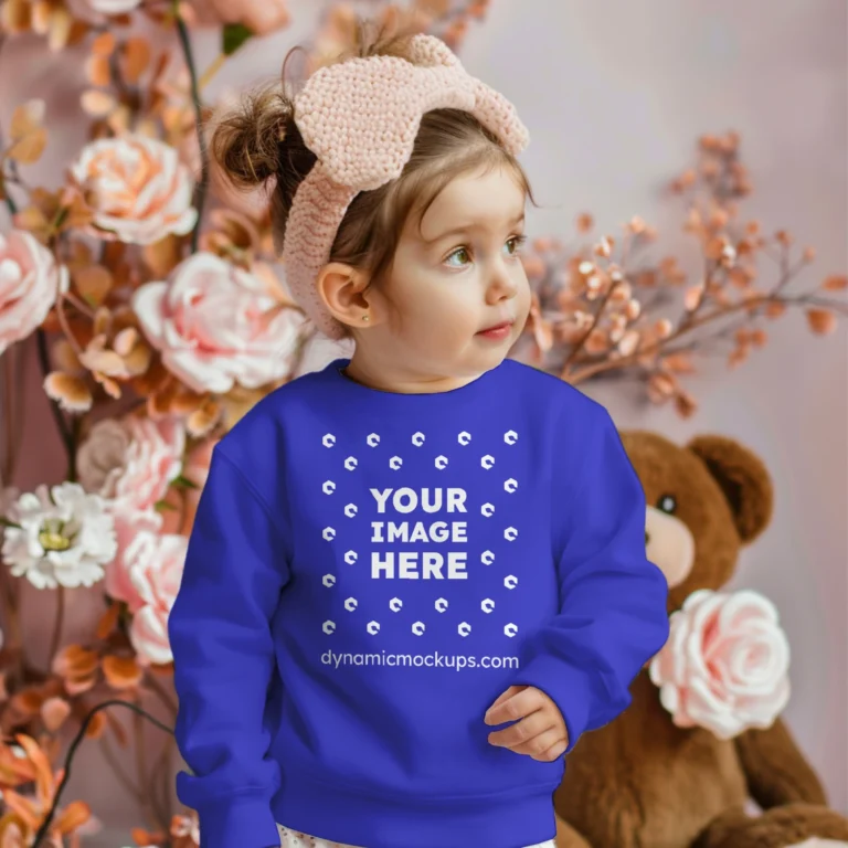 Girl Wearing Blue Sweatshirt Mockup Front View Template