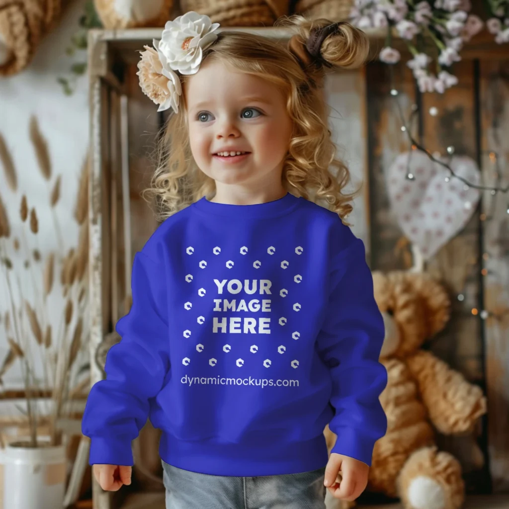 Girl Wearing Blue Sweatshirt Mockup Front View Template