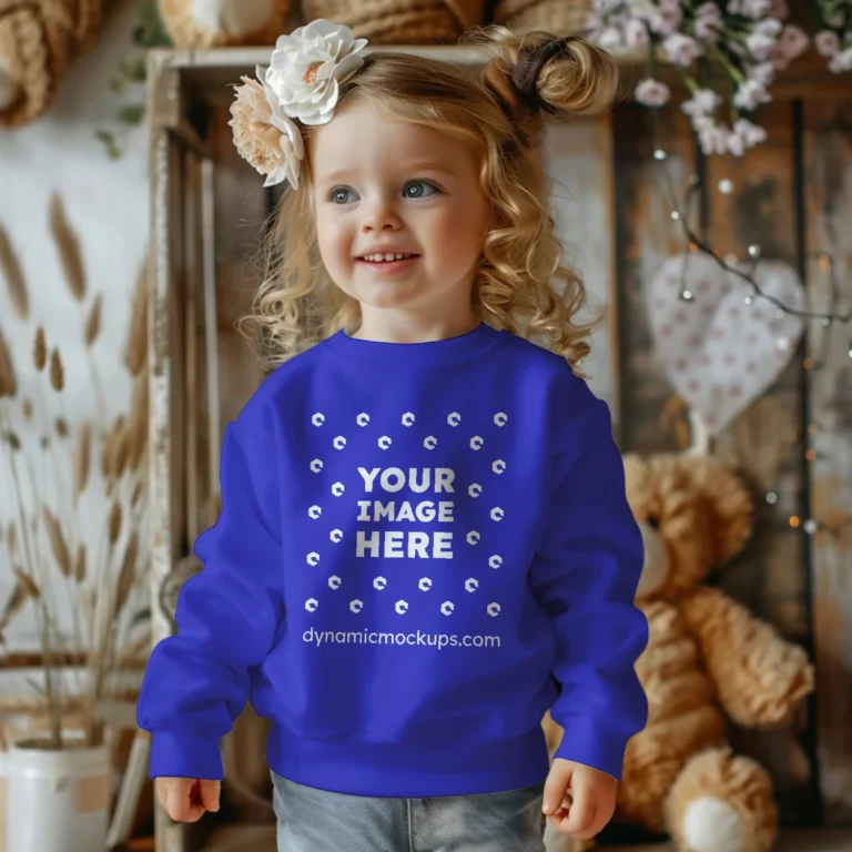 Girl Wearing Blue Sweatshirt Mockup Front View Template