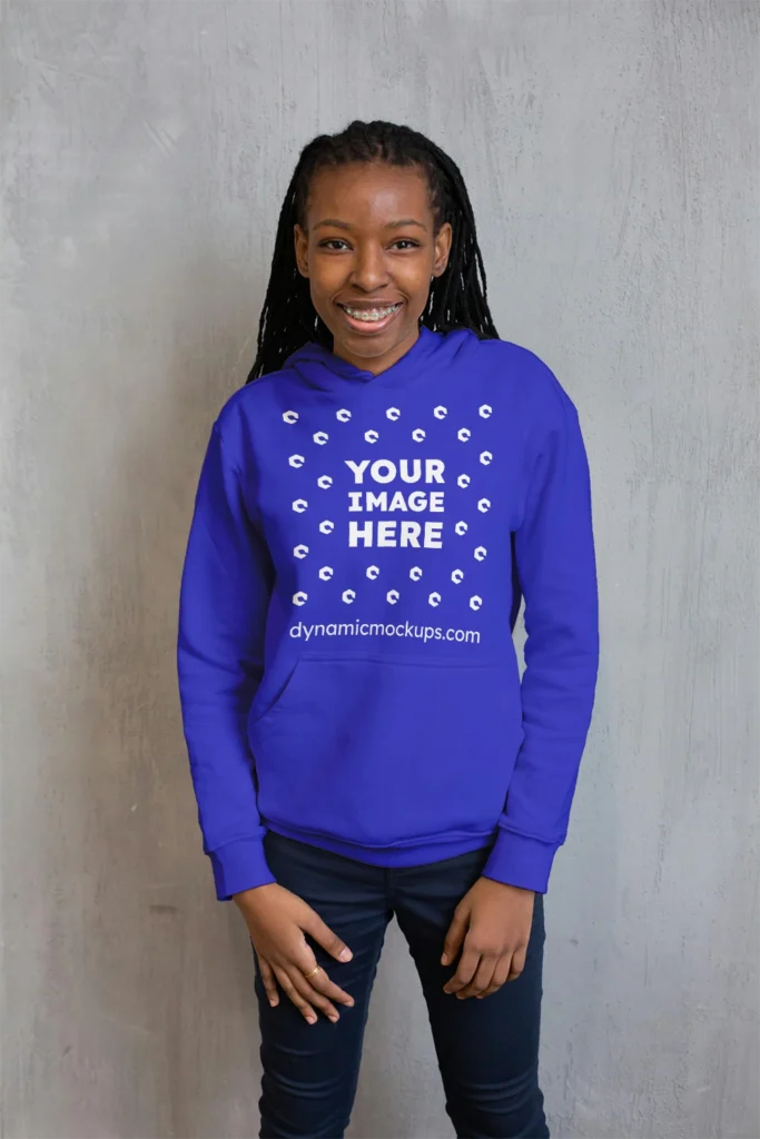 Girl Wearing Blue Hoodie Mockup Front View Template