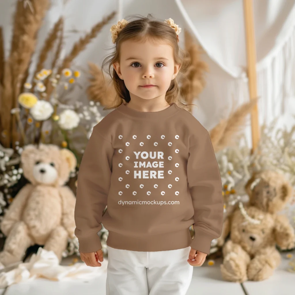 Girl Wearing Brown Sweatshirt Mockup Front View Template