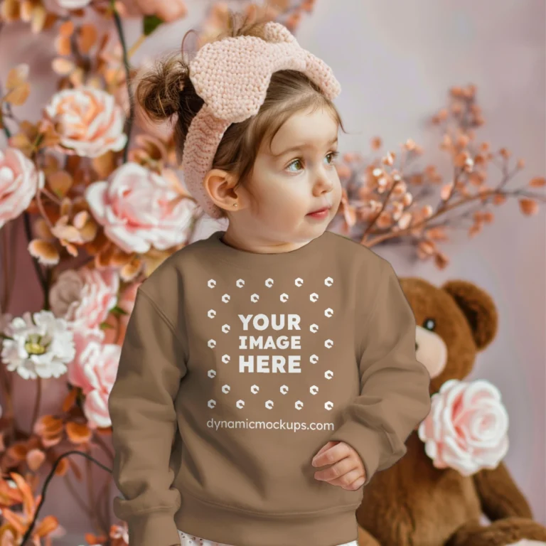 Girl Wearing Brown Sweatshirt Mockup Front View Template