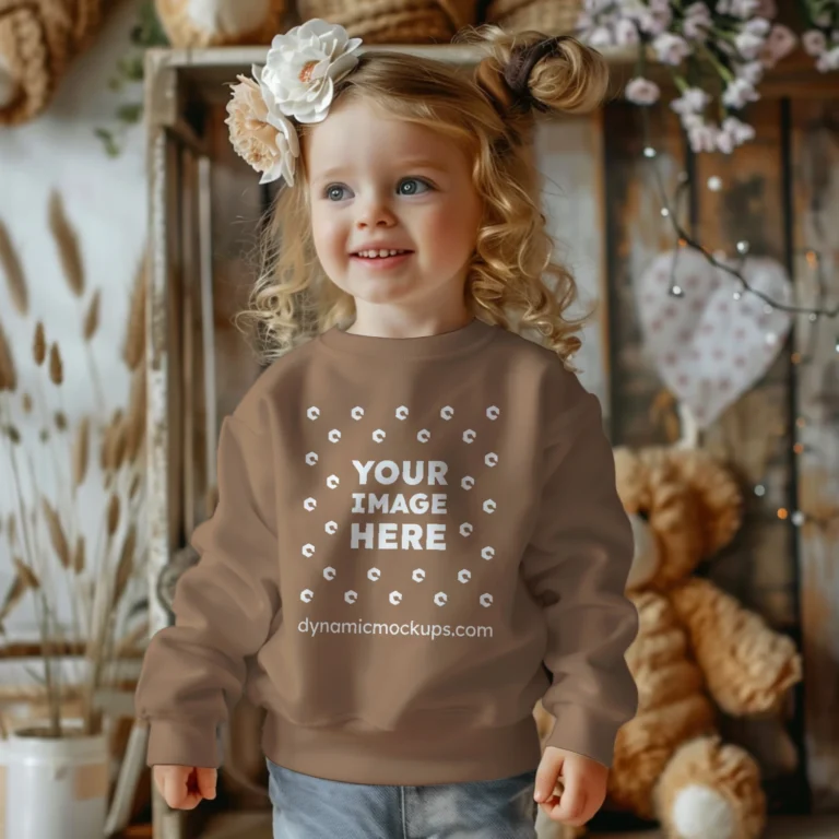 Girl Wearing Brown Sweatshirt Mockup Front View Template