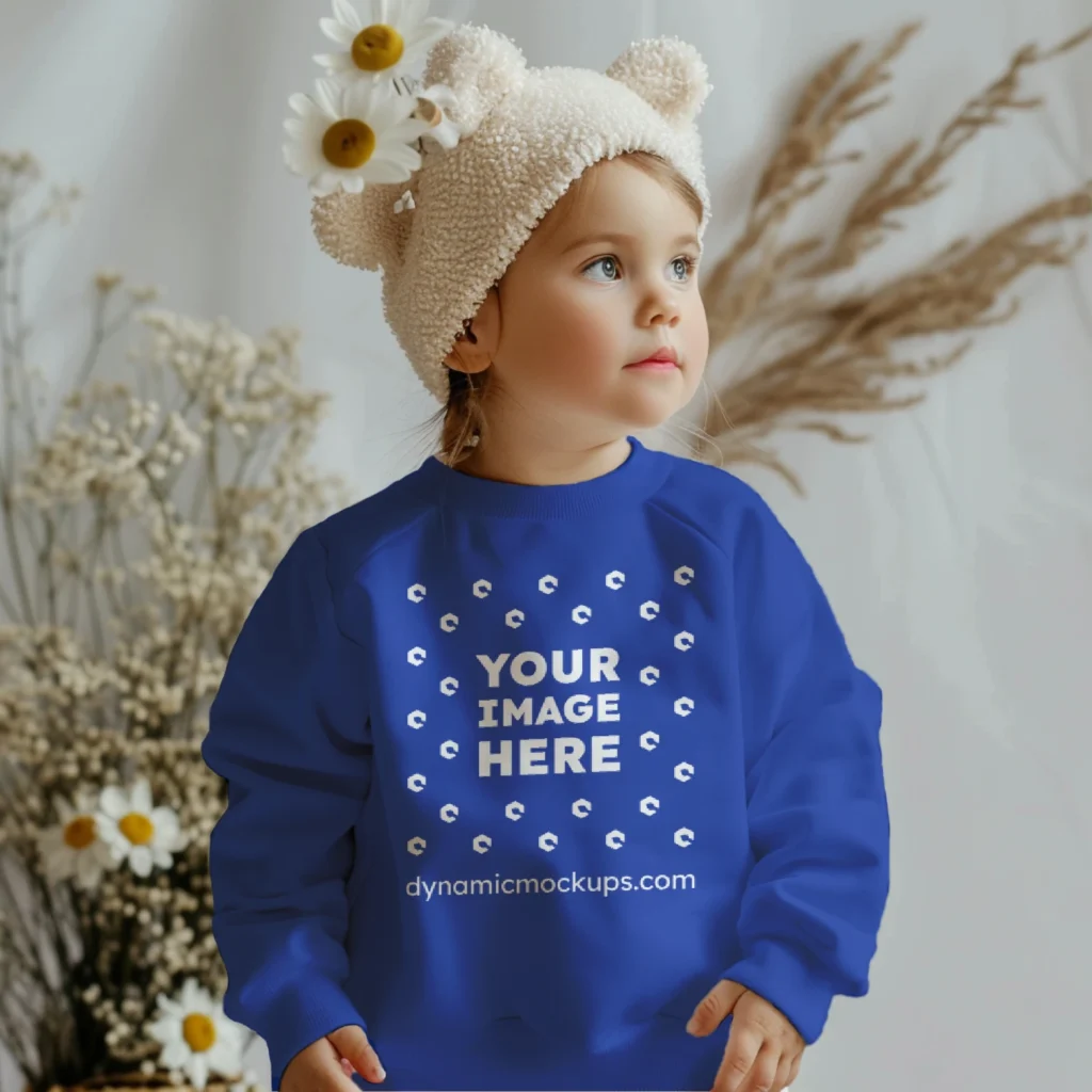 Girl Wearing Dark Blue Sweatshirt Mockup Front View Template