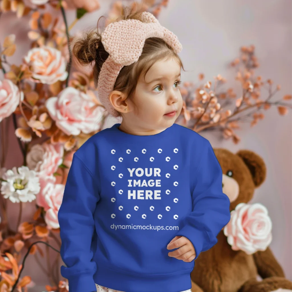 Girl Wearing Dark Blue Sweatshirt Mockup Front View Template