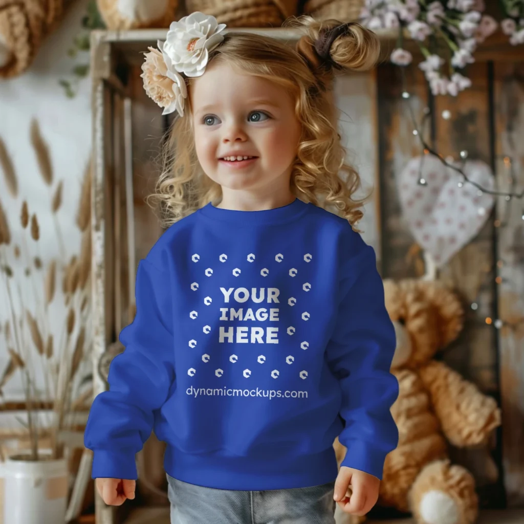 Girl Wearing Dark Blue Sweatshirt Mockup Front View Template