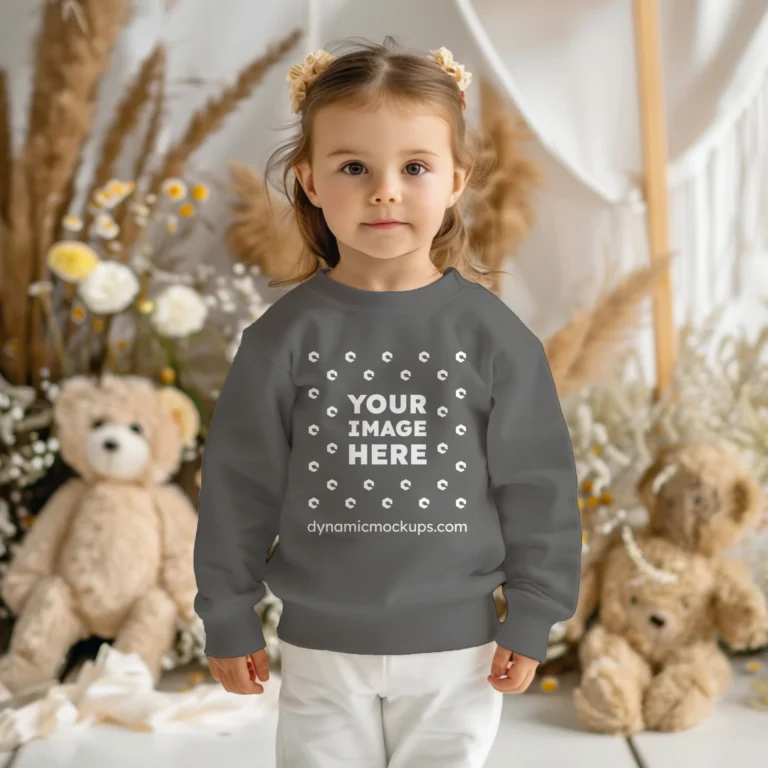 Girl Wearing Dark Gray Sweatshirt Mockup Front View Template