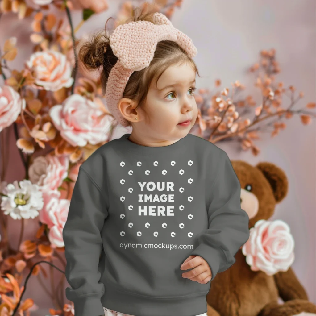 Girl Wearing Dark Gray Sweatshirt Mockup Front View Template