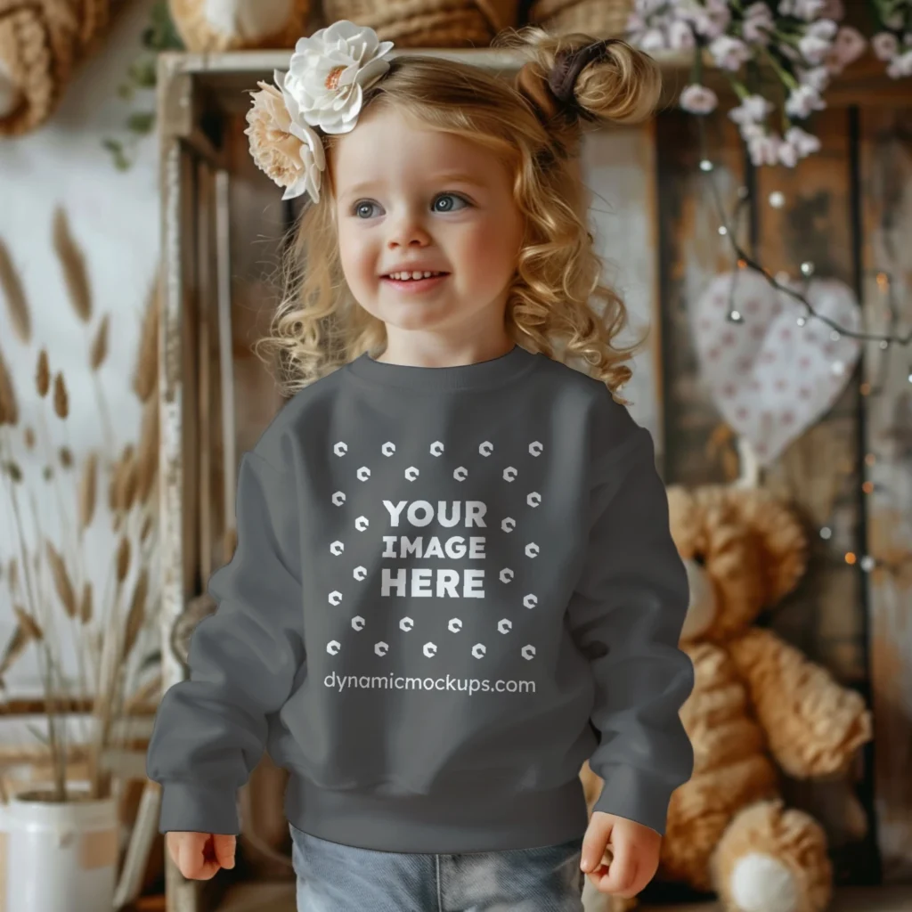 Girl Wearing Dark Gray Sweatshirt Mockup Front View Template