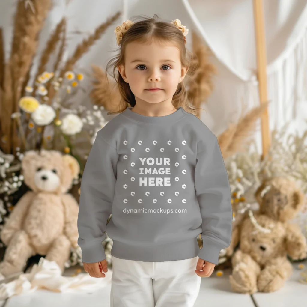 Girl Wearing Gray Sweatshirt Mockup Front View Template