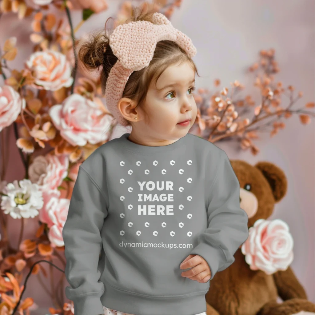 Girl Wearing Gray Sweatshirt Mockup Front View Template