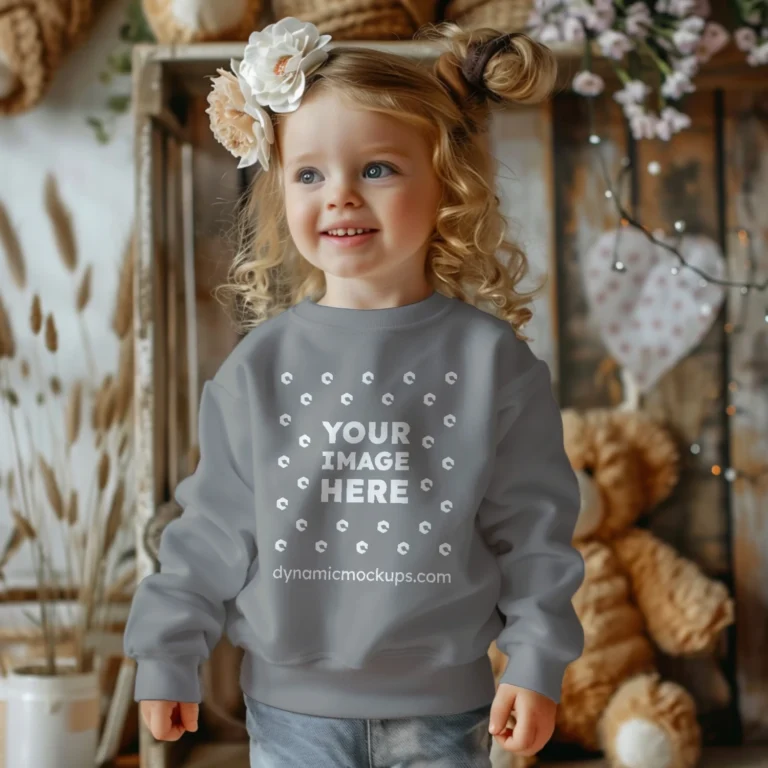 Girl Wearing Gray Sweatshirt Mockup Front View Template