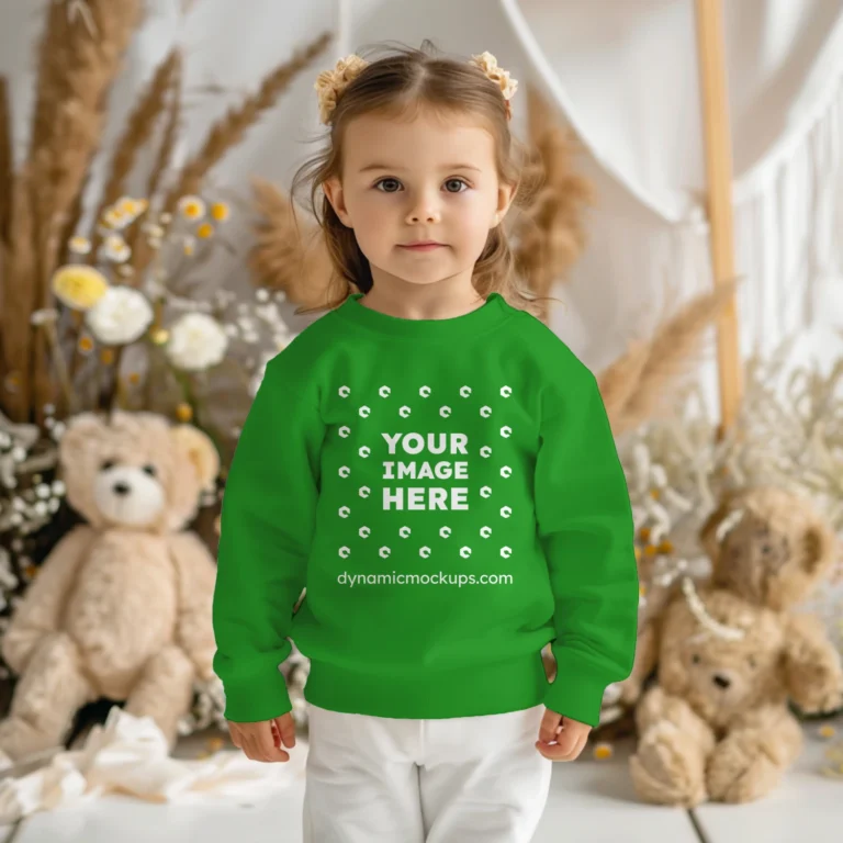 Girl Wearing Green Sweatshirt Mockup Front View Template