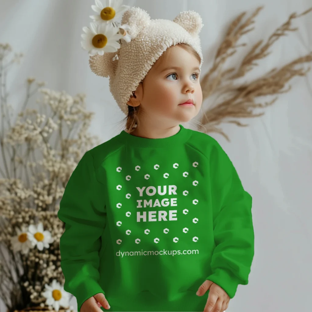 Girl Wearing Green Sweatshirt Mockup Front View Template