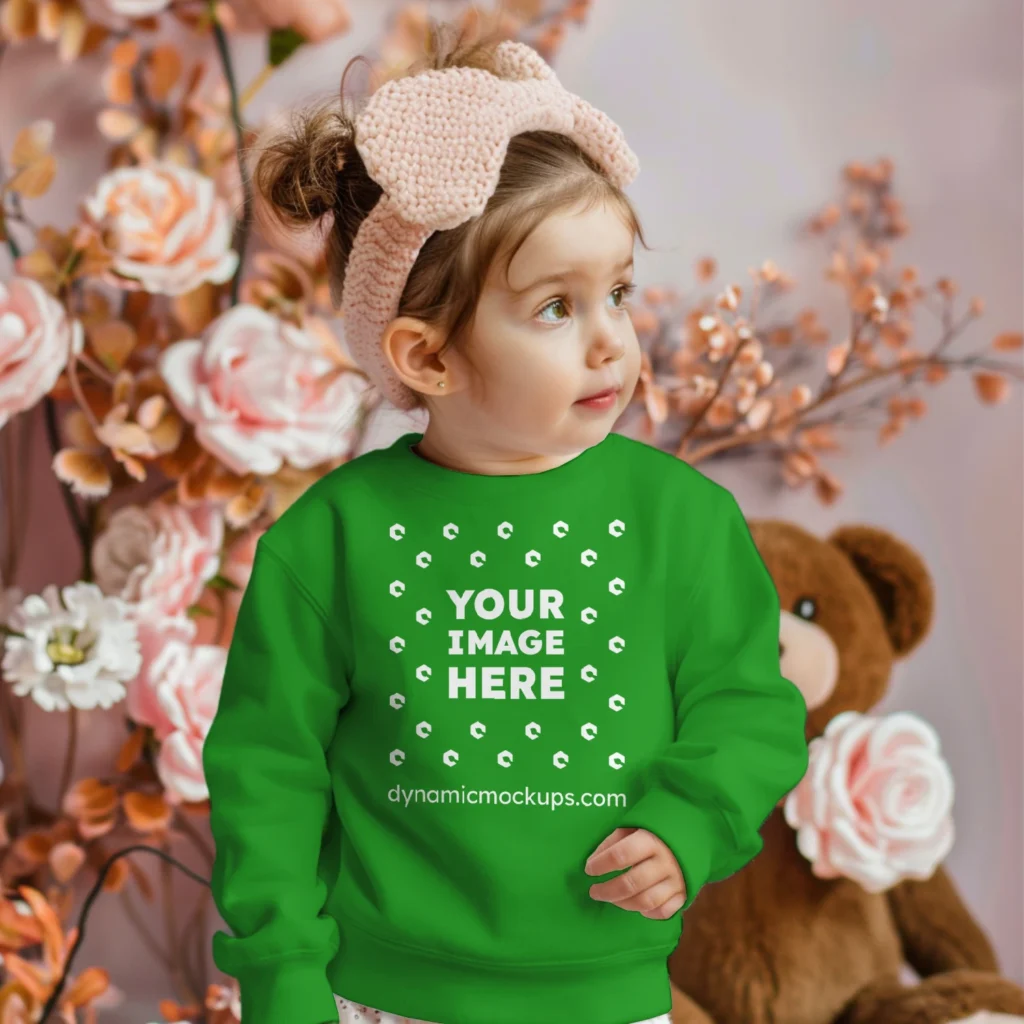 Girl Wearing Green Sweatshirt Mockup Front View Template