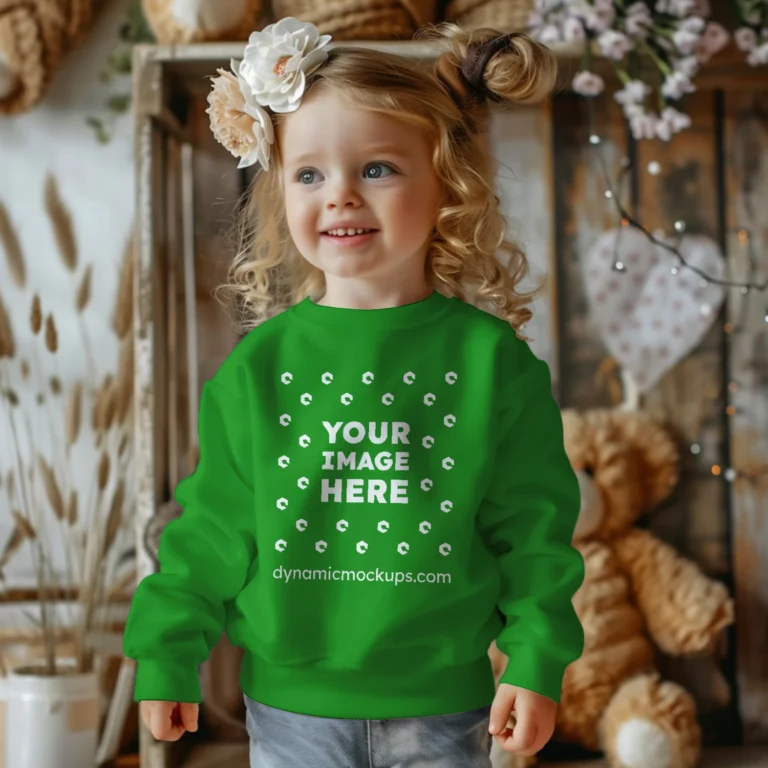 Girl Wearing Green Sweatshirt Mockup Front View Template