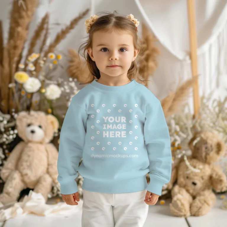 Girl Wearing Light Blue Sweatshirt Mockup Front View Template