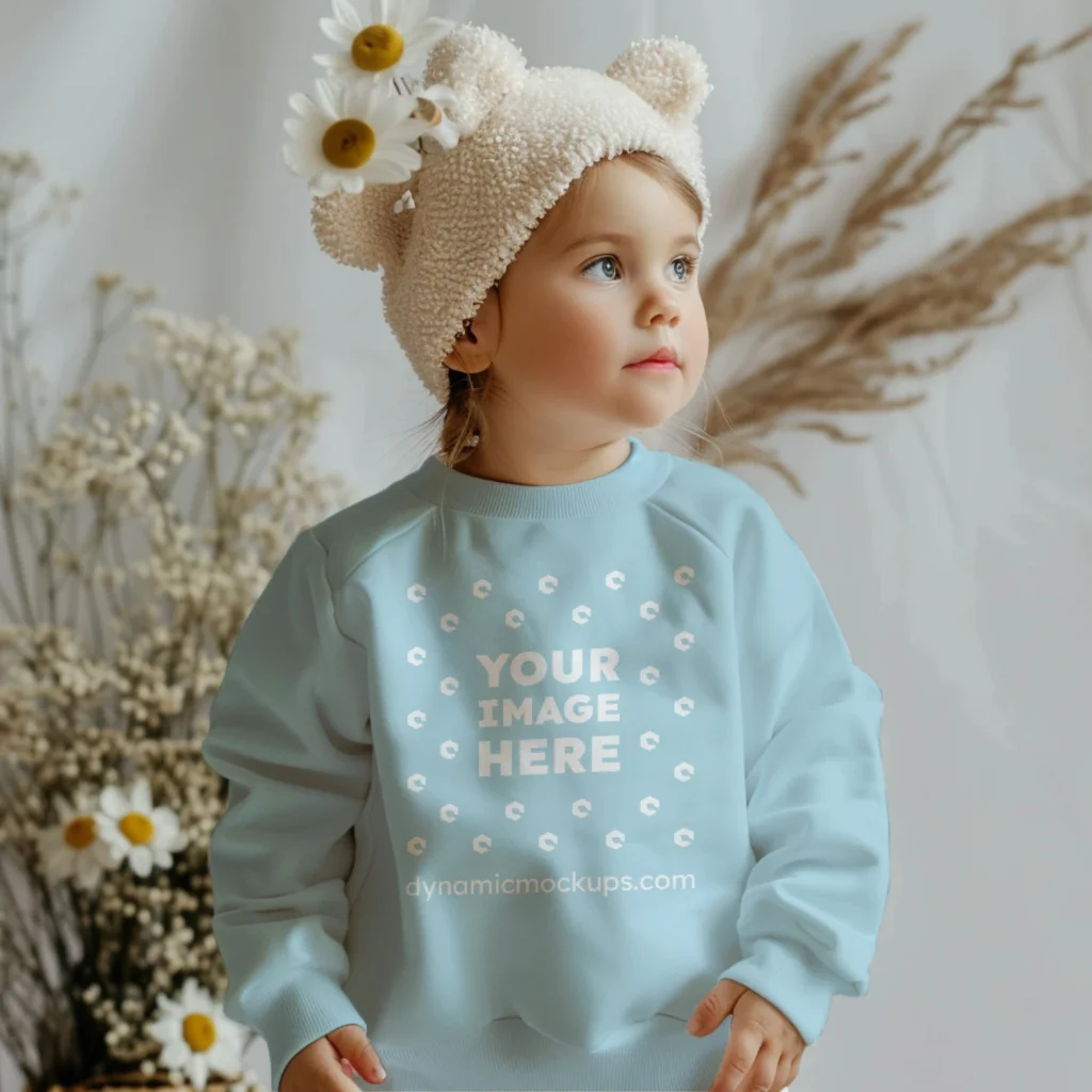 Girl Wearing Light Blue Sweatshirt Mockup Front View Template