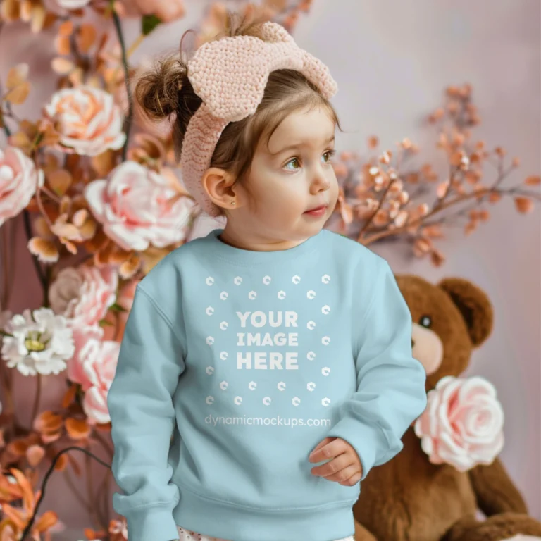 Girl Wearing Light Blue Sweatshirt Mockup Front View Template