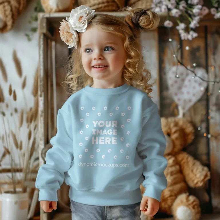 Girl Wearing Light Blue Sweatshirt Mockup Front View Template