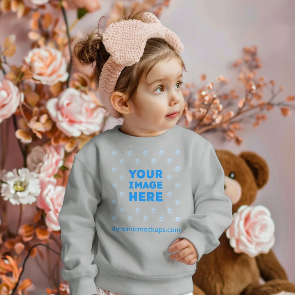 Girl Wearing Light Gray Sweatshirt Mockup Front View Template