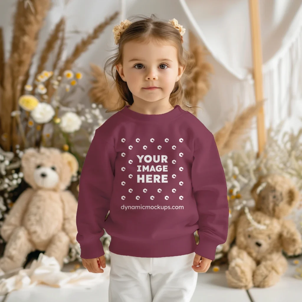 Girl Wearing Maroon Sweatshirt Mockup Front View Template