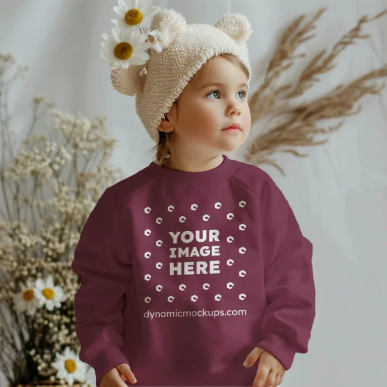 Girl Wearing Maroon Sweatshirt Mockup Front View Template