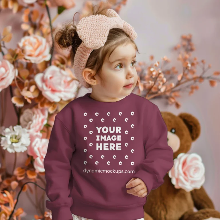 Girl Wearing Maroon Sweatshirt Mockup Front View Template